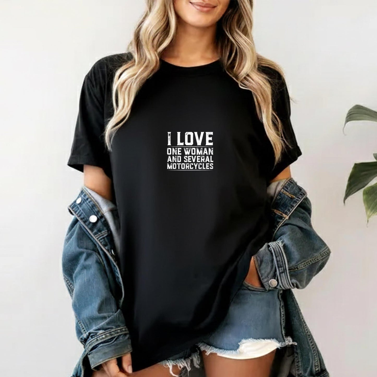 I Love One Woman and Several Motorcycles Motorcycle Gear T-Shirt (1)