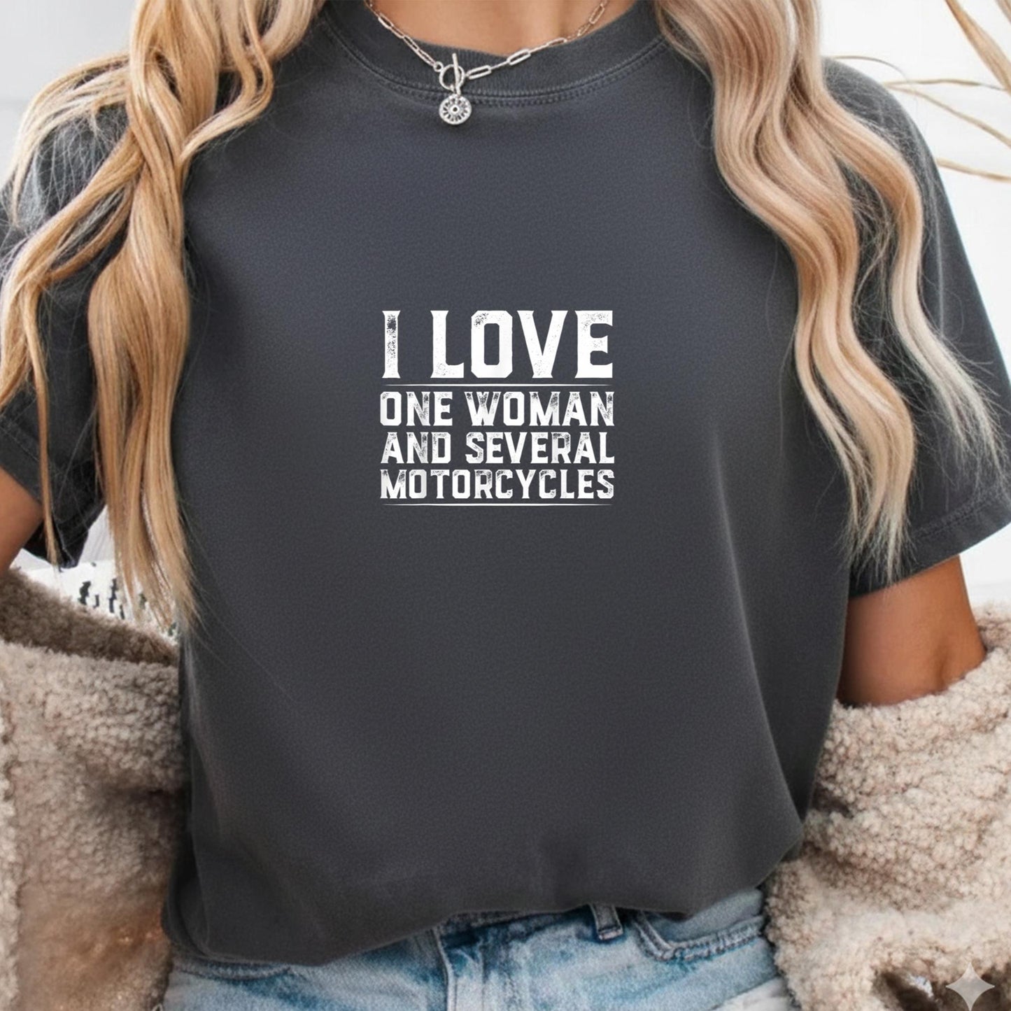 I Love One Woman and Several Motorcycles Motorcycle Gear T-Shirt (1)