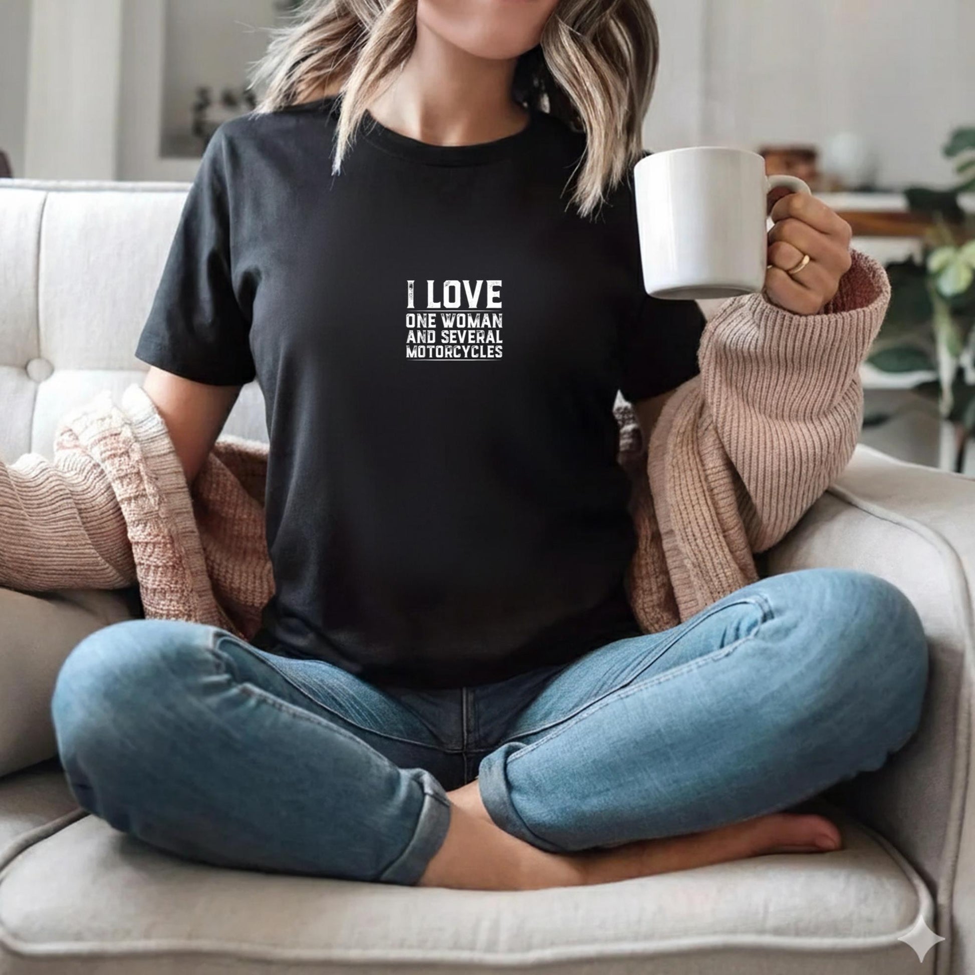 I Love One Woman and Several Motorcycles Motorcycle Gear T-Shirt (1)