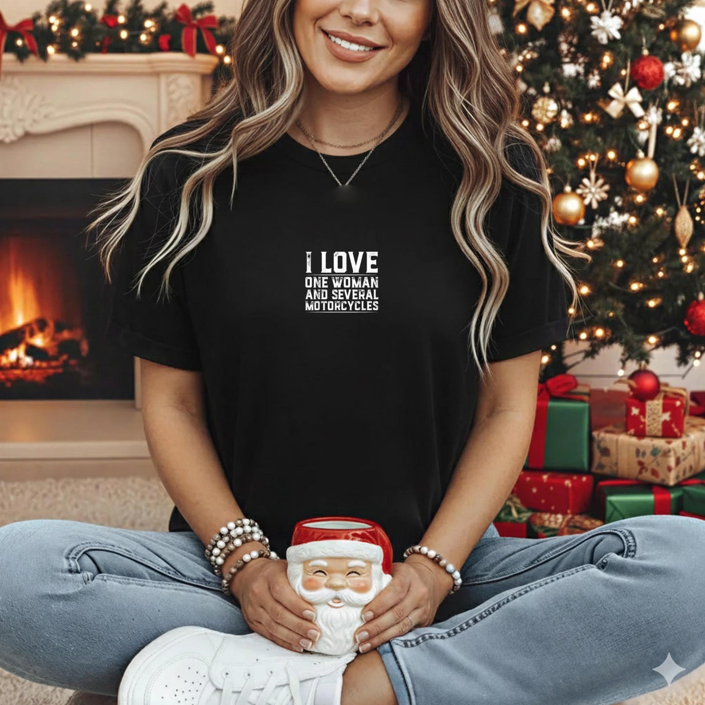 I Love One Woman and Several Motorcycles Motorcycle Gear T-Shirt (1)